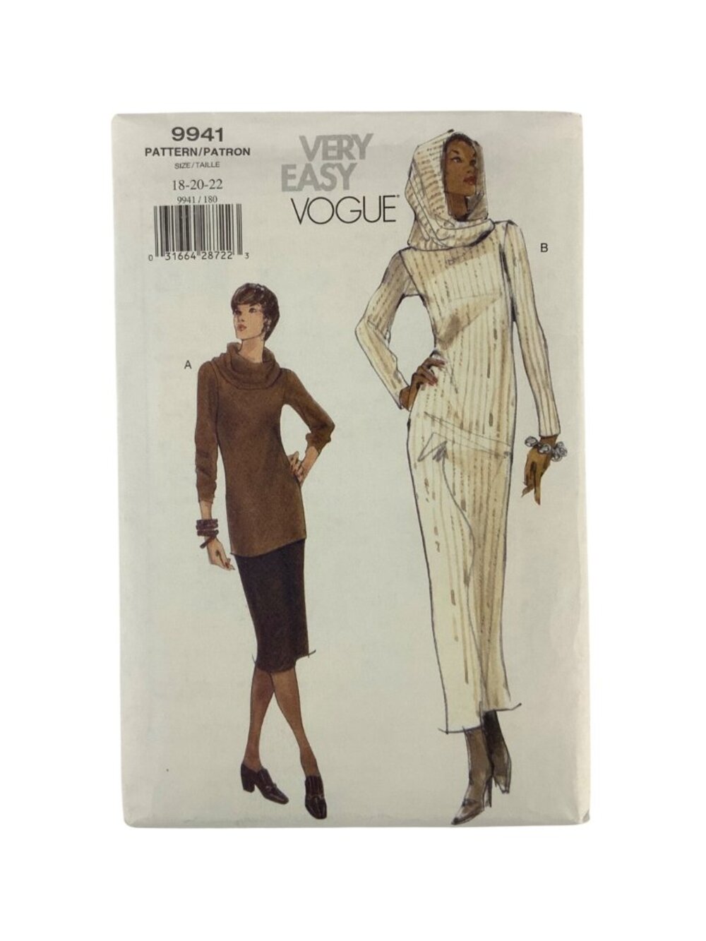 Very Easy Vogue 9941 Sewing Pattern Misses Dress Tunic & Skirt Sizes 18-22 Uncut